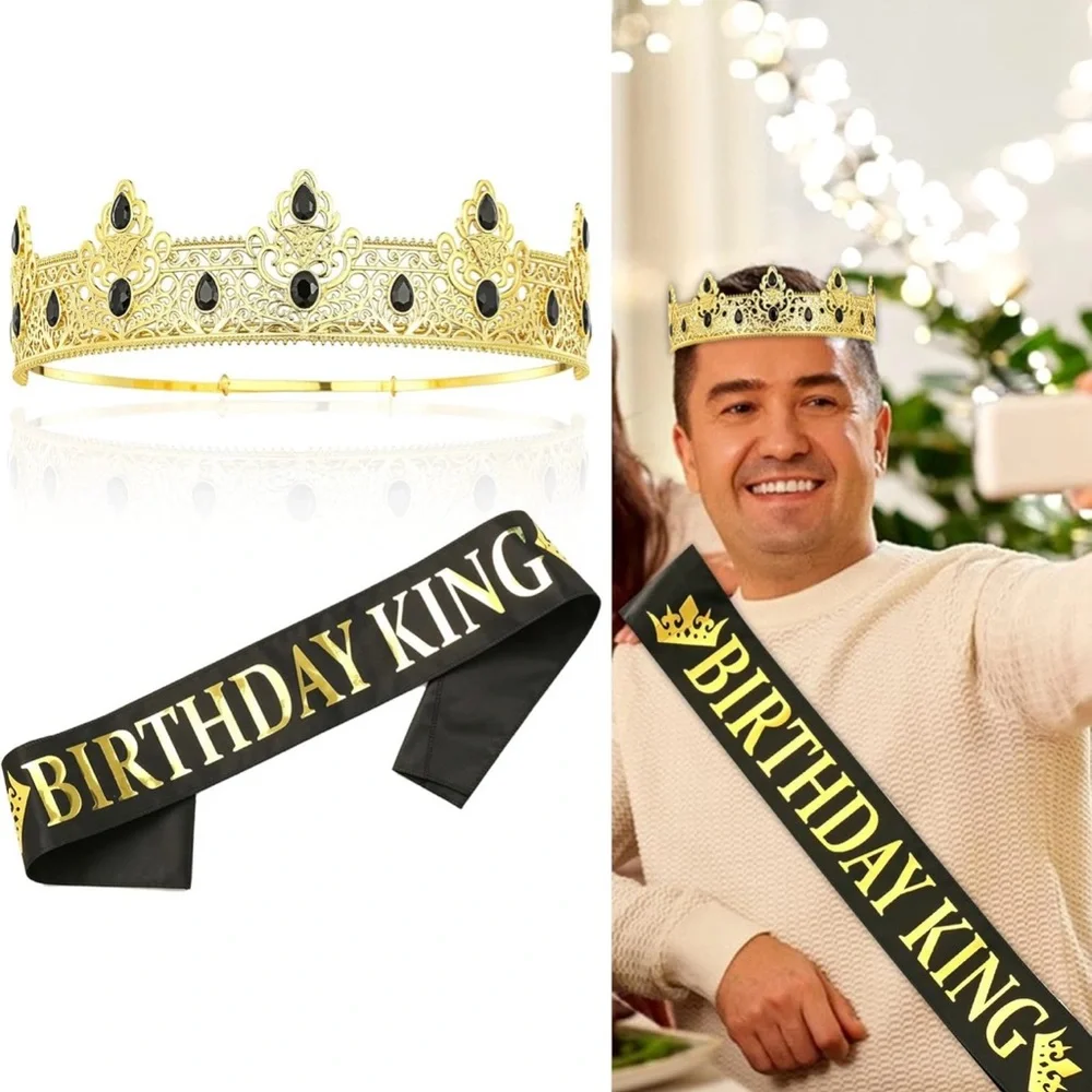 Gold and Black Party Crown with Sash